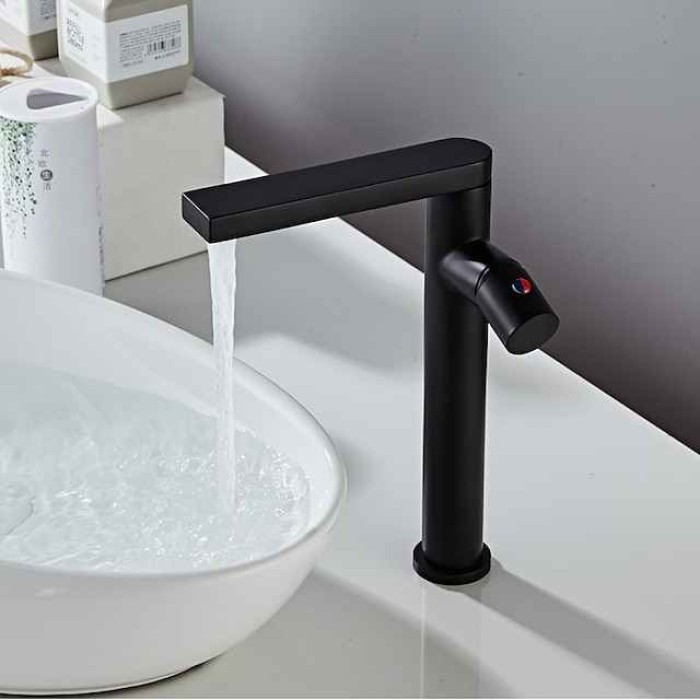 Black Basin Sink Mixer Faucet Brass, Tall Bathroom Taps Single Handle One Hole with Hot and Cold Hose Vessel Water Tap Deck Mounted