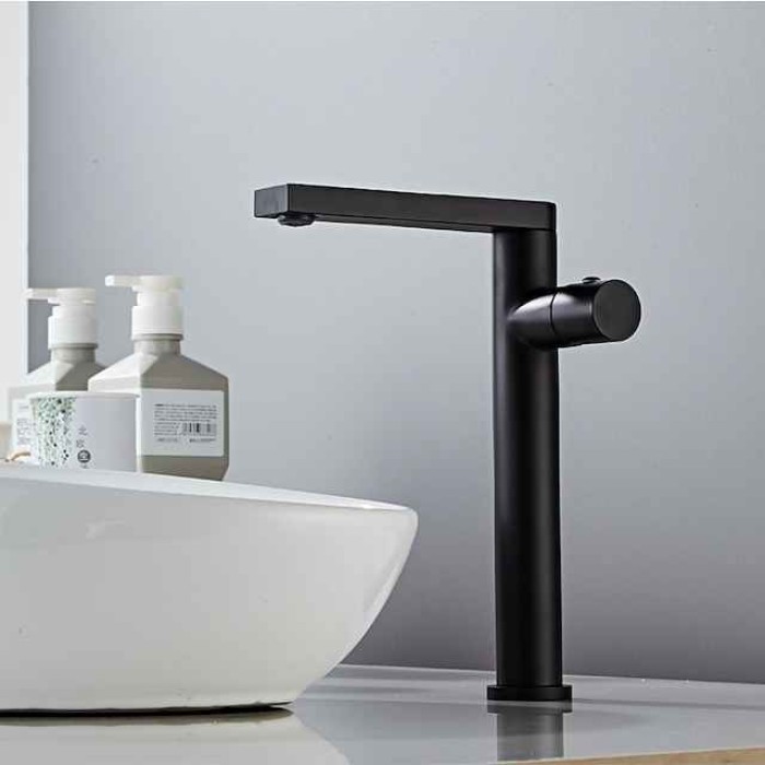 Black Basin Sink Mixer Faucet Brass, Tall Bathroom Taps Single Handle One Hole with Hot and Cold Hose Vessel Water Tap Deck Mounted