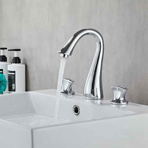 Widespread Bathroom Sink Mixer Faucet, 3 Hole 2 Handle Brass Valve Deck Mounted Basin Taps with Hot and Cold Hose, Vessel Water Tap