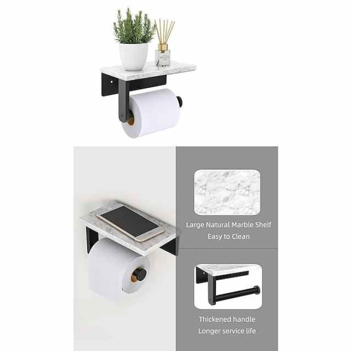 Toilet Paper Holder with Natural Marble Shelf for Bathroom Washroom,Stainless Steel Wall Mounted Tissue Holder Suitable for Mega Roll