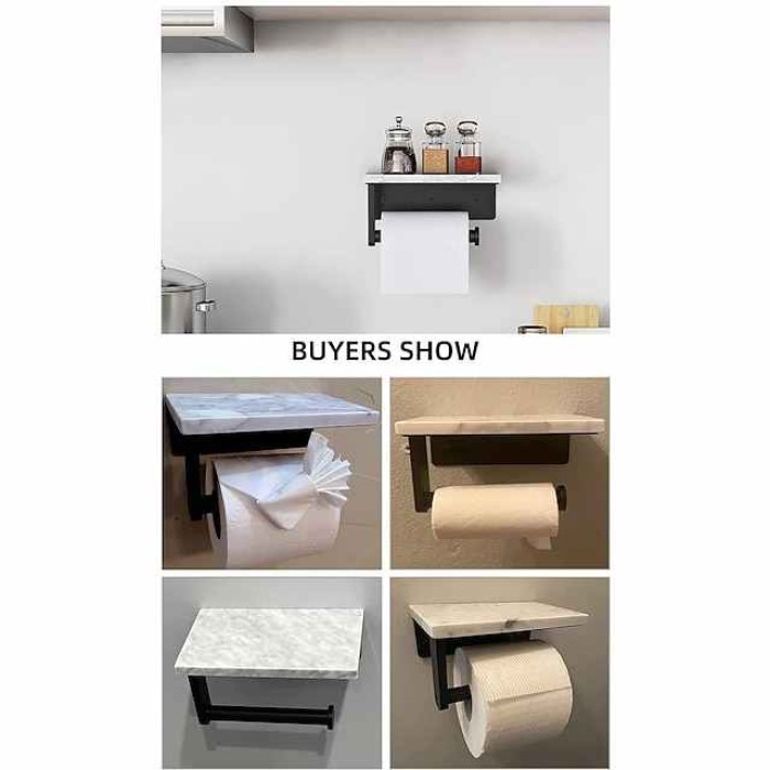 Toilet Paper Holder with Natural Marble Shelf for Bathroom Washroom,Stainless Steel Wall Mounted Tissue Holder Suitable for Mega Roll