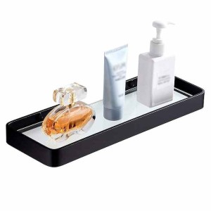 Black Floating Shelf Bathroom Wall Shelf Tempered Glass Shelf Wall Mounted