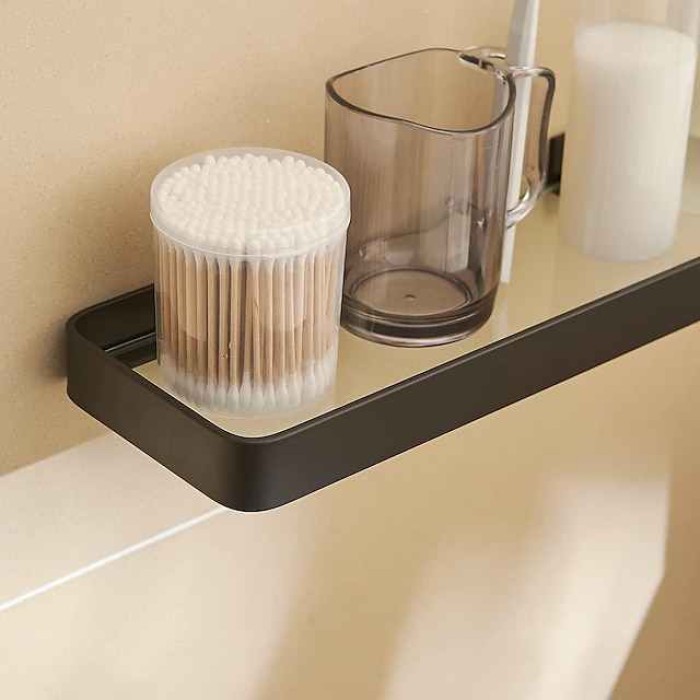 Black Floating Shelf Bathroom Wall Shelf Tempered Glass Shelf Wall Mounted