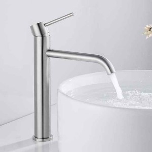 Bathroom Basin Sink Mixer Tap Stainless Steel, Tall Wash Basin Faucet Mono Counter Top Vessel Sink Taps with Hot and Cold Water Hose, Single Lever Handle Monobloc Washroom Vessel Basin Tap