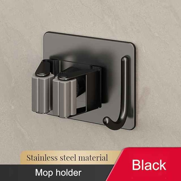 Mop Clip Hook Is Free Of Punching Simple Stainless Steel Broom Storage Fixture Wall-Mounted Mop Rack