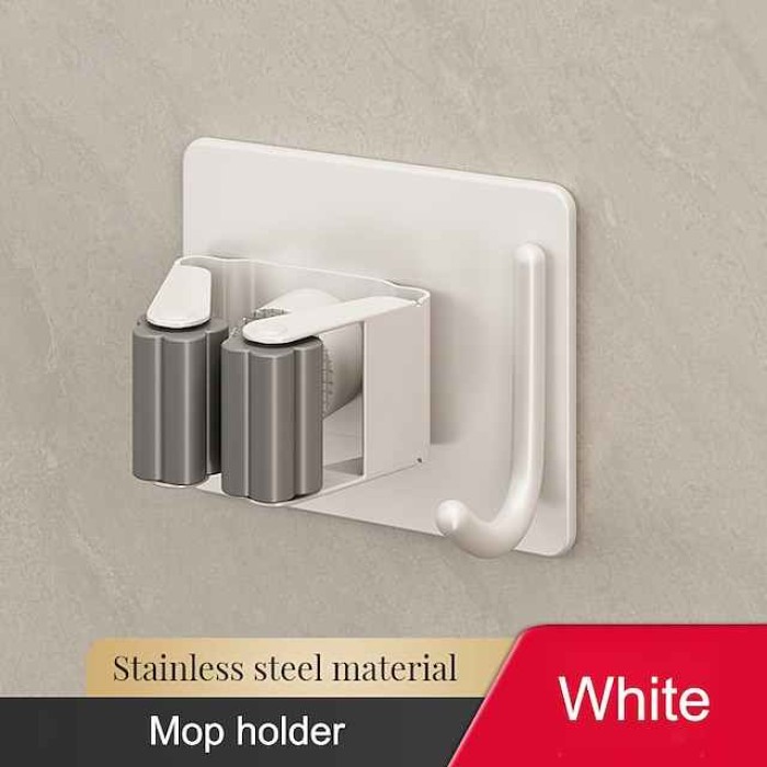 Mop Clip Hook Is Free Of Punching Simple Stainless Steel Broom Storage Fixture Wall-Mounted Mop Rack