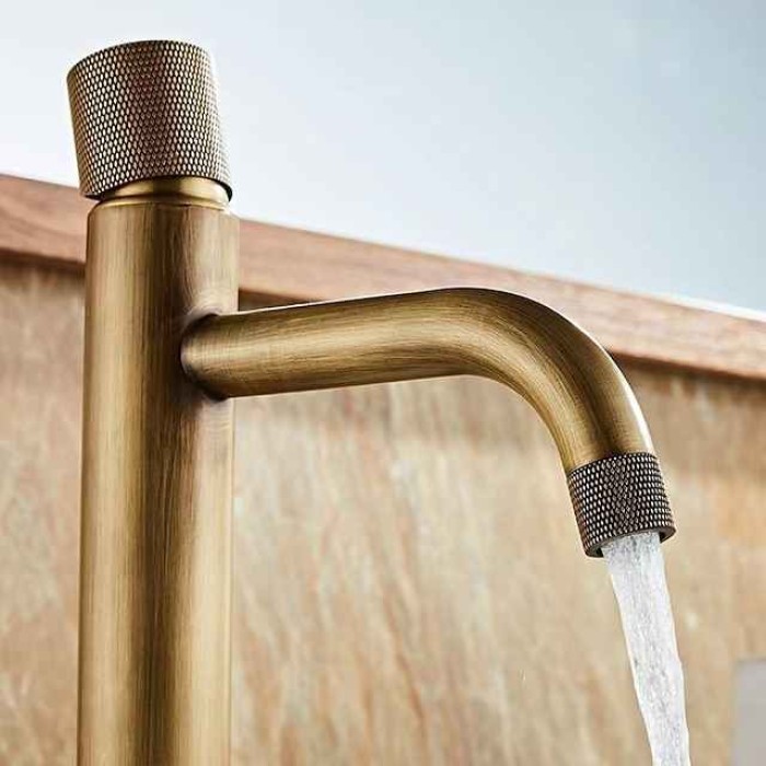 Bathroom Sink Mixer Faucet Single Knob, Vintage Mono Basin Taps Brass Deck Mounted, Monobloc Single Handle One Hole Vessel Water Tap with Hot Cold Water Hose Washroom