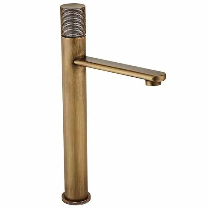 Bathroom Sink Mixer Faucet Single Knob, Vintage Mono Basin Taps Brass Deck Mounted, Monobloc Single Handle One Hole Vessel Water Tap with Hot Cold Water Hose Washroom