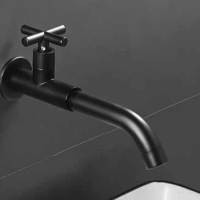 Wall Mounted Bathroom Sink Faucet Cold Only, 360 Swivel Brass Basin Taps, Single Handle One Hole Vessel Tap Washroom