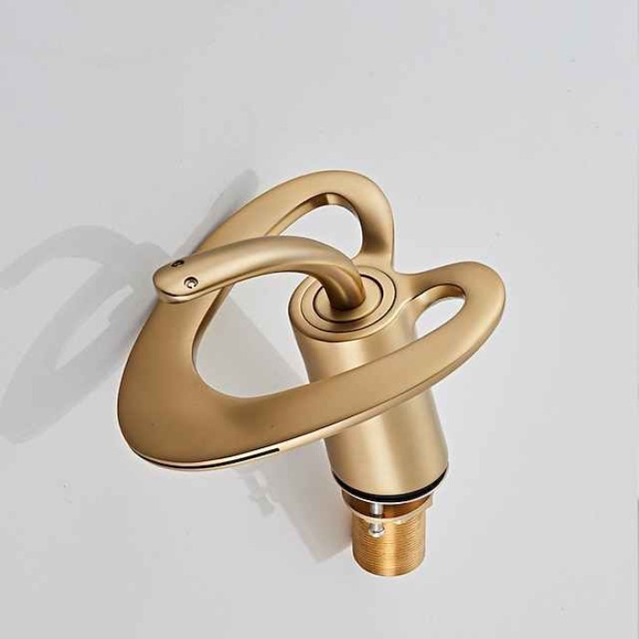 Waterfall Bathroom Sink Mixer Faucet Deck Mounted, Mono Washroom Basin Taps Single Handle Monobloc Vessel Water Brass Tap with Hot and Cold Hose