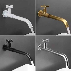 Wall Mounted Bathroom Sink Faucet Cold Water Only, Basin Taps Vintage Brass Single Handles One 3 Hole Washroom Wash Baxin Tap