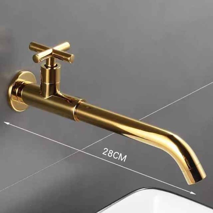 Wall Mounted Bathroom Sink Faucet Cold Water Only, Basin Taps Vintage Brass Single Handles One 3 Hole Washroom Wash Baxin Tap