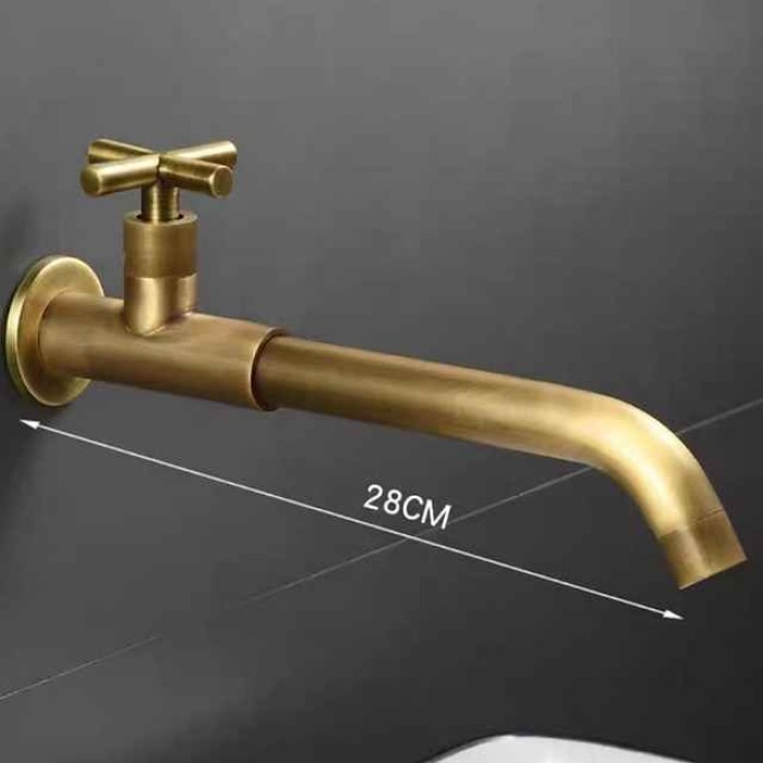 Wall Mounted Bathroom Sink Faucet Cold Water Only, Basin Taps Vintage Brass Single Handles One 3 Hole Washroom Wash Baxin Tap