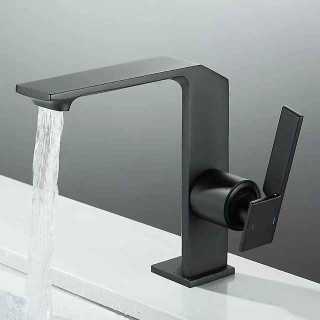 Waterfall Bathroom Sink Mixer Faucet Brass, Single Handle Washroom Basin Taps One Hole Faucets with Hot and Cold Hose, Waterfall Spout Brass Bathroom Tap Chrome Black Gold Grey