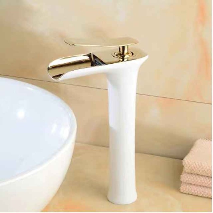 Waterfall Bathroom Sink Mixer Faucet Tall, Mono Wash Basin Single Handle Basin Taps Washroom with Hot and Cold Hose Monobloc Vessel Water Brass Tap Deck Mounted