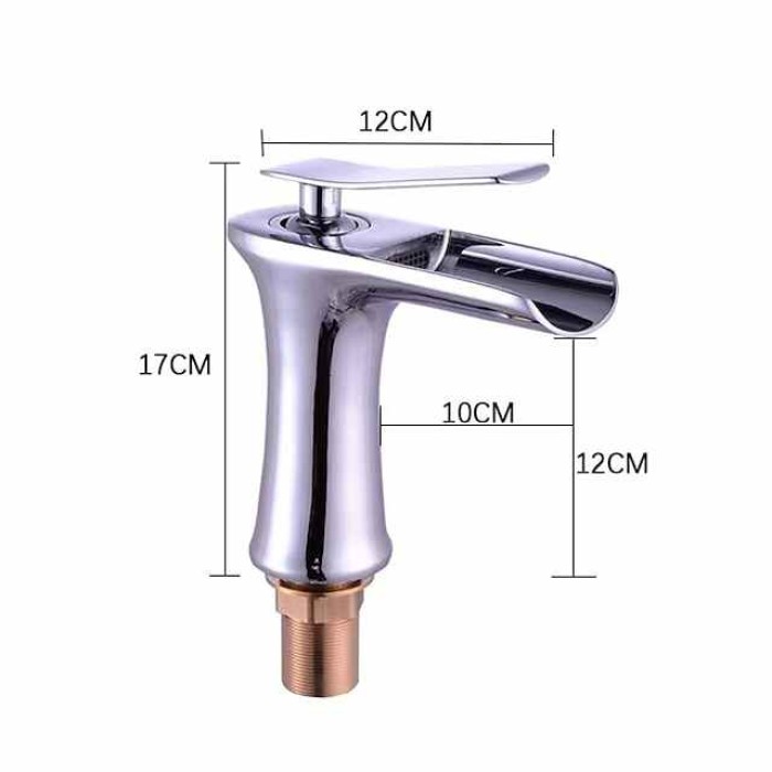 Waterfall Bathroom Sink Mixer Faucet 4.7" Spout, Mono Wash Basin Single Handle Basin Taps Washroom with Hot and Cold Hose, Monobloc Vessel Water Brass Tap Deck Mounted