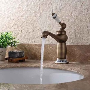 Vintage Bathroom Sink Mixer Faucet, Monobloc Washroom Basin Taps Single Handle One Hole Deck Mounted, Mono Retro Style Water Taps Hot and Cold Hose