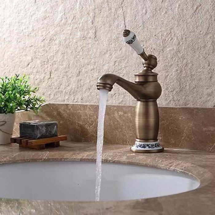 Vintage Bathroom Sink Mixer Faucet, Monobloc Washroom Basin Taps Single Handle One Hole Deck Mounted, Mono Retro Style Water Taps Hot and Cold Hose