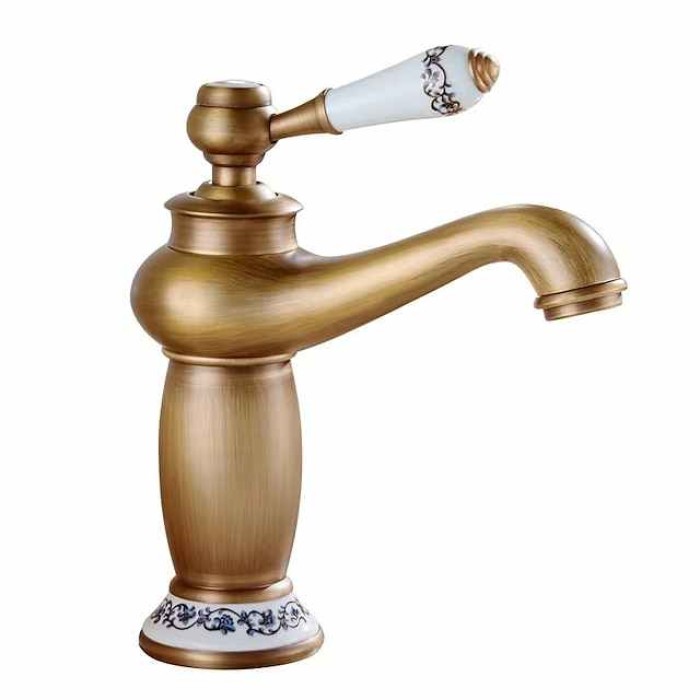 Vintage Bathroom Sink Mixer Faucet, Monobloc Washroom Basin Taps Single Handle One Hole Deck Mounted, Mono Retro Style Water Taps Hot and Cold Hose