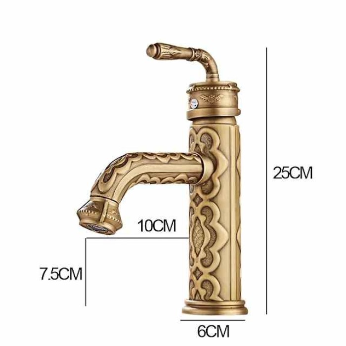 Vintage Bathroom Sink Mixer Faucet, 360 Swivel Spout Retro Monobloc Washroom Basin Taps, Antique Water Tap Single Handle One Hole Deck Mounted with Hot and Cold Hose