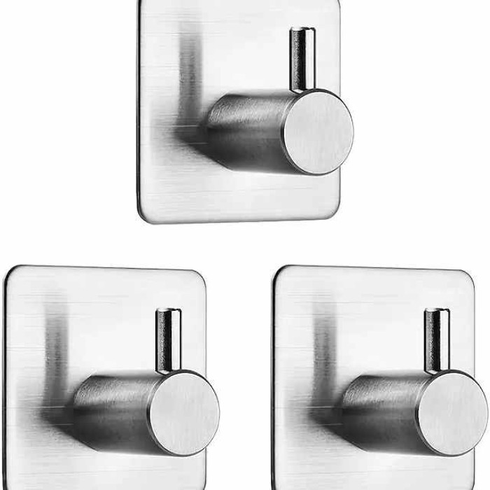 1/2pcs Adhesive Hooks Heavy Duty Wall Hooks Waterproof Stainless Steel Hooks For Hanging Coat Hat Towel Robe Hook Wall Mounted Rack For Bathroom And Bedroom