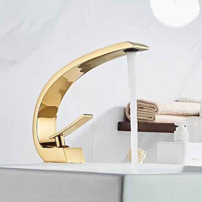 Brass Bathroom Sink Mixer Faucet, Silvery Single Handle One Hole Basin Taps Chrome Finish Bathroom Faucet with Hot and Cold Water