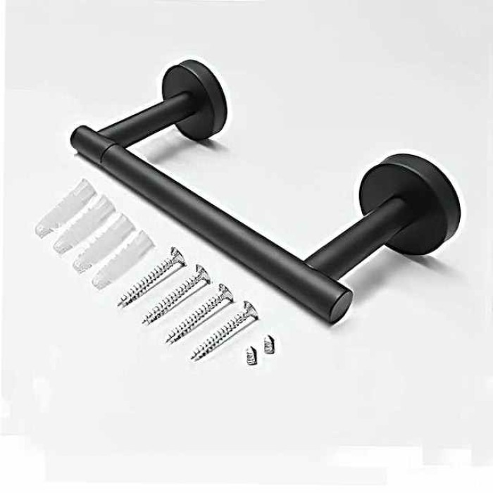 Black Toilet Paper Holder Bathroom Flexible Pivoting Tissue Handle on Wall Mounted, SUS 304 Stainless Steel Adjustable TP Large Mega Roll Holder for Wooden Cabinet Classic Matte