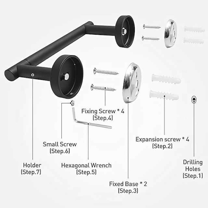 Black Toilet Paper Holder Bathroom Flexible Pivoting Tissue Handle on Wall Mounted, SUS 304 Stainless Steel Adjustable TP Large Mega Roll Holder for Wooden Cabinet Classic Matte