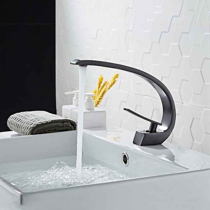 Bathroom Sink Mixer Faucet, Monobloc Washroom Brass Basin Taps Single Handle One Hole Deck Mounted, with Hot and Cold Hose, Chrome Oil-rubbed Bronze Brushed Golden Black Taps