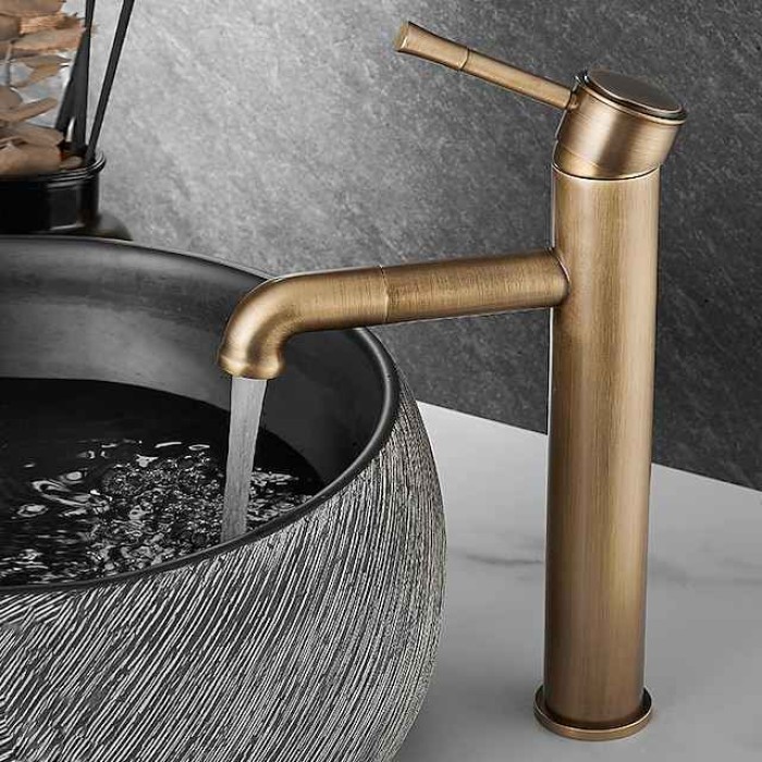 Vintage Bathroom Sink Mixer Faucet Tall, Monobloc Washroom Basin Taps Single Handle One Hole Deck Mounted Antique, with Hot and Cold Hose Retro Water Taps Brass Black