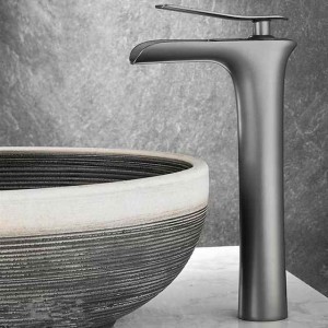 Waterfall Bathroom Sink Mixer Faucet Tall, Mono Wash Basin Single Handle Basin Taps Washroom with Hot and Cold Hose Monobloc Vessel Water Brass Tap Deck Mounted Grey Black Golden