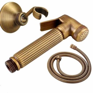 Bathroom Handheld Shower Bidet Shattaf Sprayer Set Wall Mount, Brass Gold Toilet Hand Held Bidet Shower Spray Wall Bracket Hose Diaper Cleaning