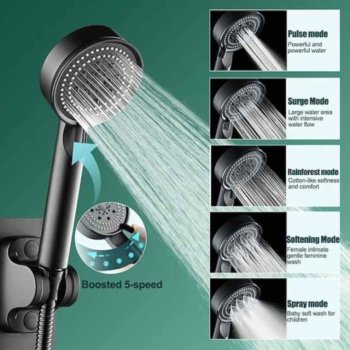 Shower Head High Pressure Handheld Spray with 5 Mode Showerhead, Adjustable High-Pressure Water Saving Shower Head Held, Shower Bathroom Accessories