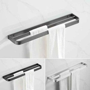 Towel Hanger Wall Mounted Towel Rail Space Aluminum Self Adhesive Towel Holder Double Pole No Drilling for Toilets Bathroom60CM