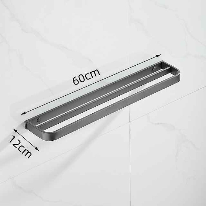 Towel Hanger Wall Mounted Towel Rail Space Aluminum Self Adhesive Towel Holder Double Pole No Drilling for Toilets Bathroom60CM