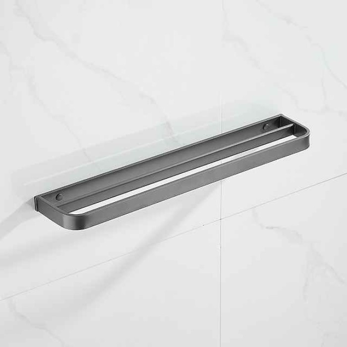 Towel Hanger Wall Mounted Towel Rail Space Aluminum Self Adhesive Towel Holder Double Pole No Drilling for Toilets Bathroom60CM