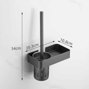 Toilet Brush with Holder Shelf Set, Space Aluminum Black Toilet Brush, for Toilets Organization Hotel Home Use Bathroom Storage