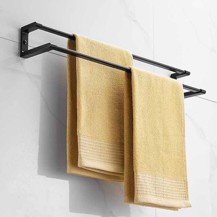 Towel Rack Wall Mounted,Double Layers Misalignment Bathroom Towel Holder,Space Aluminum Towel Rail for Bathroom Hotel Kitchen 60cm (Gray/Black))