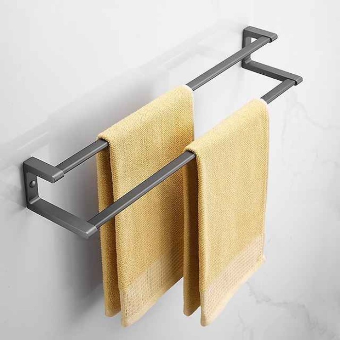 Towel Rack Wall Mounted,Double Layers Misalignment Bathroom Towel Holder,Space Aluminum Towel Rail for Bathroom Hotel Kitchen 60cm (Gray/Black))