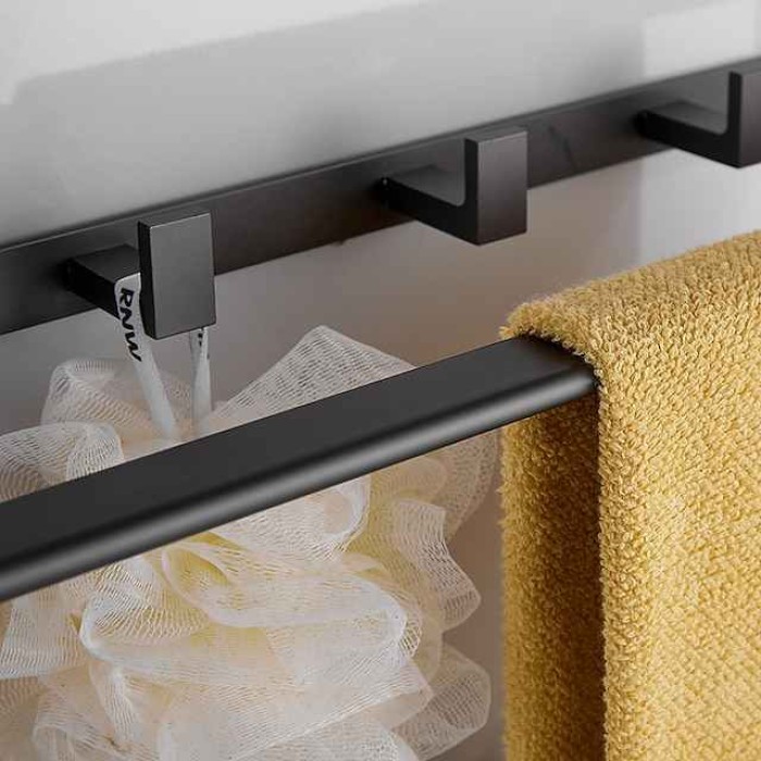 Towel Rack with Towel Bar Holder Aluminum Foldable Towel Shelf with Movable Hooks Rustproof Towel Storage Wall Mount for Bathroom Lavatory Gray/Matte Black