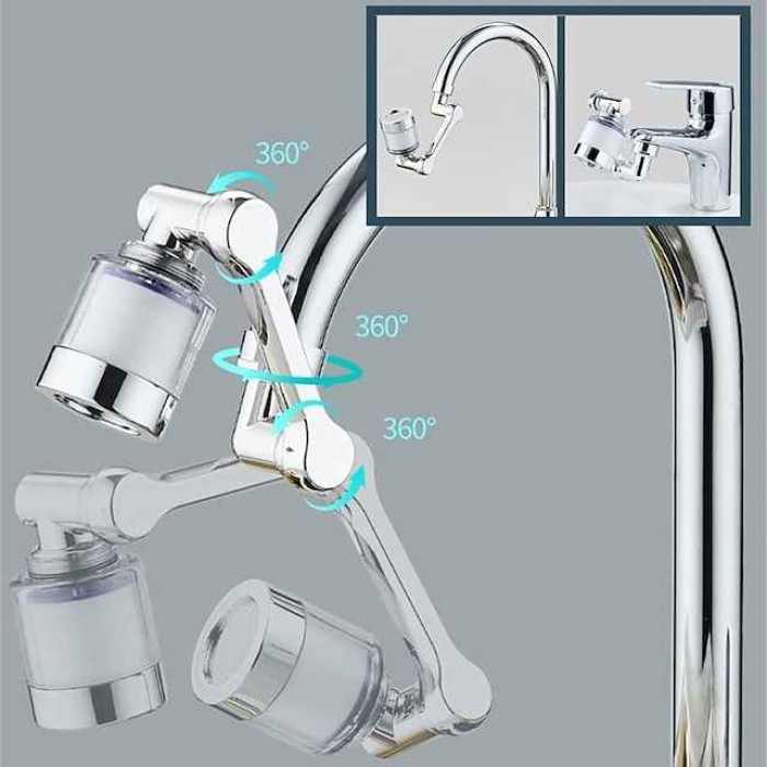 Faucet Extender Mechanical Arm 1080° Water Aerator Nozzle Bubbler for Bathroom Kitchen, Universal Tap Extend Head Sprayer Filter Spout Adapter Attachment Fittings Accessories