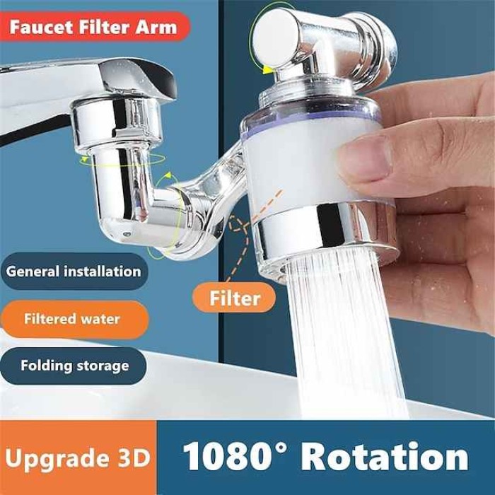 Faucet Extender Mechanical Arm 1080° Water Aerator Nozzle Bubbler for Bathroom Kitchen, Universal Tap Extend Head Sprayer Filter Spout Adapter Attachment Fittings Accessories