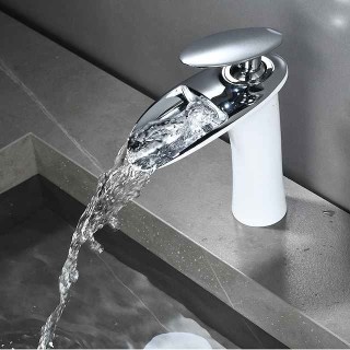 Waterfall Bathroom Sink Mixer Faucet, Mono Wash Basin Single Handle Basin Taps with Hot and Cold Hose Monobloc Vessel Water Brass Tap Deck Mounted