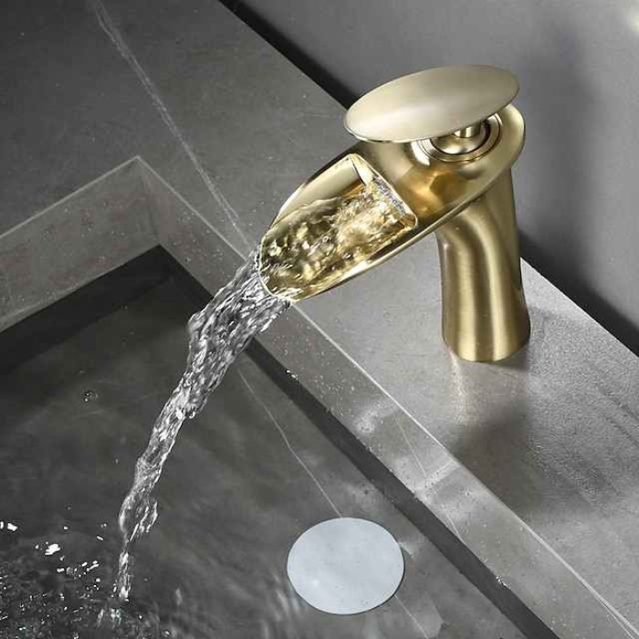 Waterfall Bathroom Sink Mixer Faucet, Mono Wash Basin Single Handle Basin Taps with Hot and Cold Hose Monobloc Vessel Water Brass Tap Deck Mounted