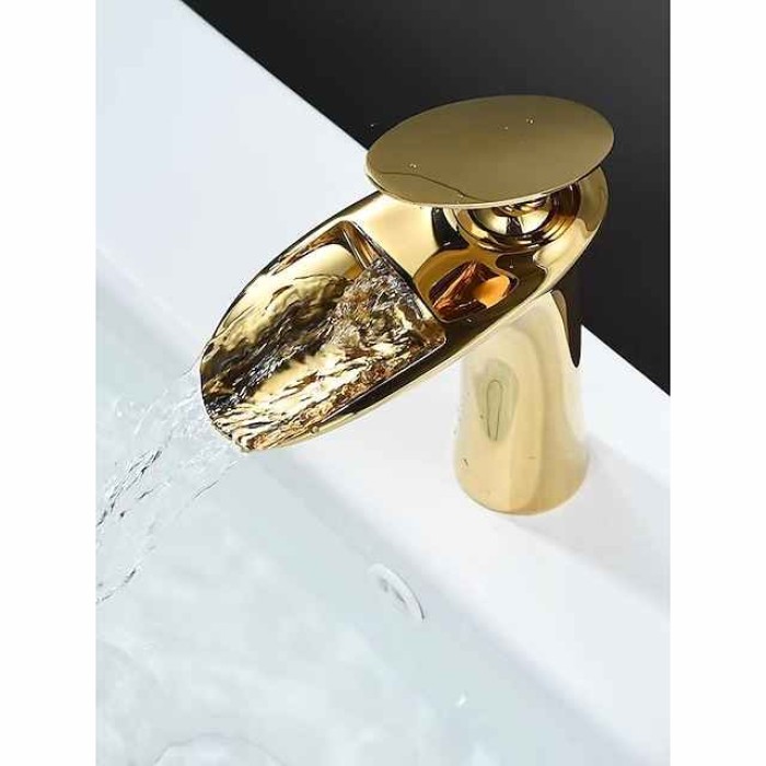 Waterfall Bathroom Sink Mixer Faucet, Mono Wash Basin Single Handle Basin Taps with Hot and Cold Hose Monobloc Vessel Water Brass Tap Deck Mounted