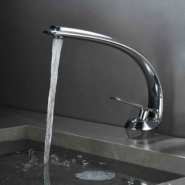 Bathroom Sink Mixer Faucet, Single Handle One Hole Washroom Basin Taps Chrome Finish Bathroom Faucet with Hot and Cold Water Hose