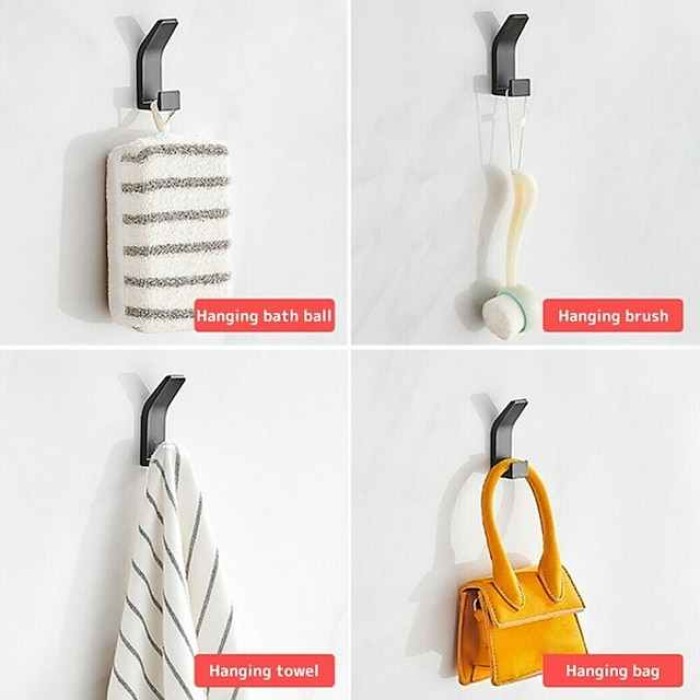 1PC Adhesive Hooks, Bath Towel Hooks Coat Hooks, Anti-Rust Waterproof Sticky Hooks for Kitchen Bathroom Office Toilet Wall Hanger,Aluminum