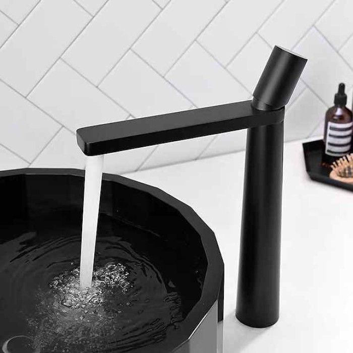 Bathroom Sink Mixer Faucet Tall, Monobloc Washroom Basin Taps Single Handle One Hole Deck Mounted, with Hot and Cold Hose, Brass Vessel Taps