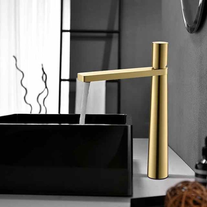 Bathroom Sink Mixer Faucet Tall, Monobloc Washroom Basin Taps Single Handle One Hole Deck Mounted, with Hot and Cold Hose, Brass Vessel Taps