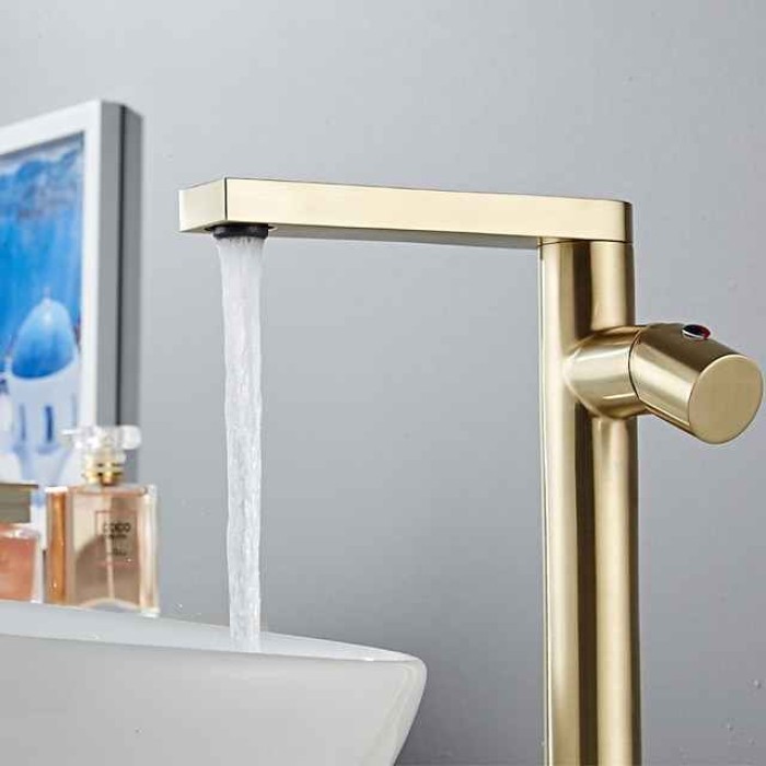 Bathroom Sink Mixer Faucet Tall Short, Monobloc Washroom Basin Taps Single Handle One Hole Deck Mounted with Hot and Cold Hose, Golden Black Taps